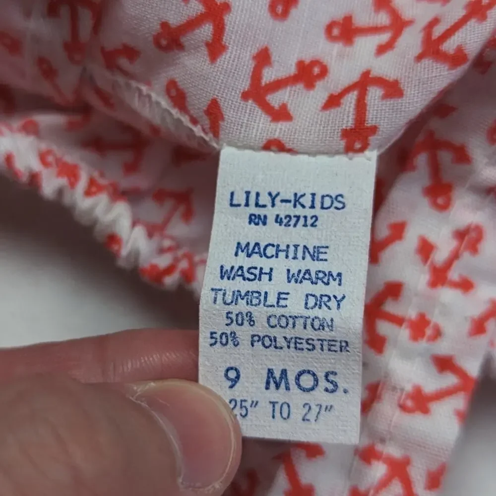 Vintage Lily Kids Sunsuit Baby Size 9m Red Sailboat Anchor Nautical